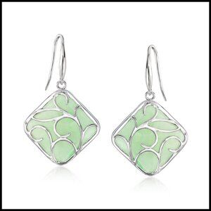 Sterling Silver Jade Drop Earrings Elegant Classic Dangle Statement Jewelry